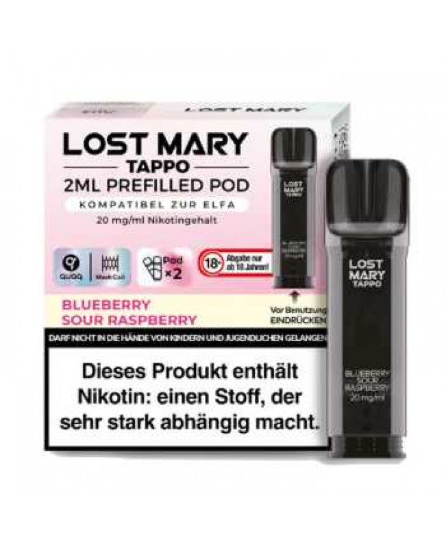 Blueberry Sour Raspberry Lost Mary Tappo Pod 20mg (2 Stück pro Packung) (Fruchtmix aus Blaubeeren und Himbeeren)